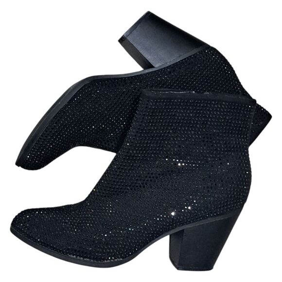 Juicy Couture Shimmer Rhinestones Whimsygoth Chunky Heel Ankle Boots Size 8.5 - Picture 3 of 15